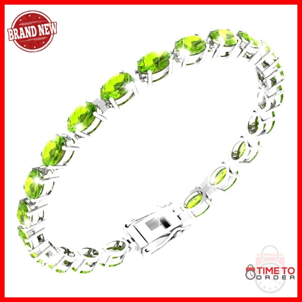 7" Sterling Silver Tennis Bracelet with 21 Oval Gemstones, Box Clasp